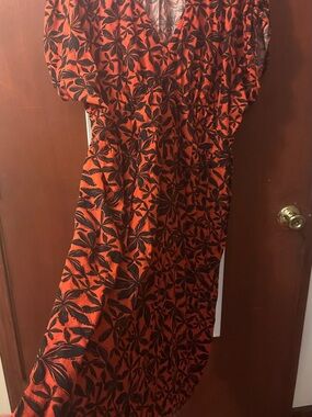 Ava & Viv Cotton Floral Print Orange and Black Women's Dress, 2 Sizes Available